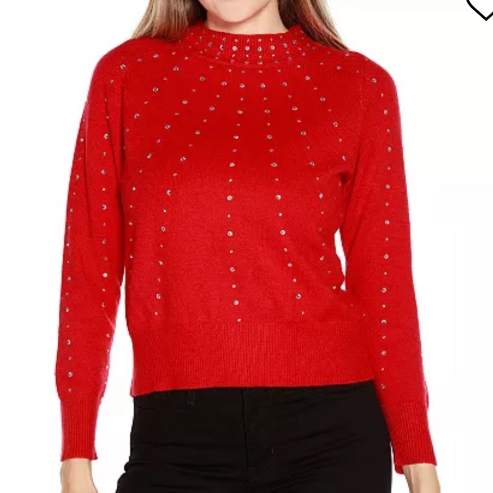 Belldini Embellished Sweater Rhinestone Starburst Mock Neck Size Small